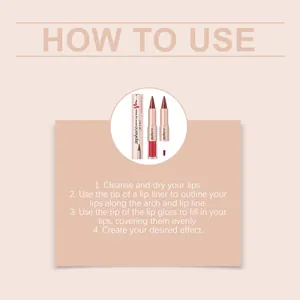 Step-by-step instructional guide for applying Zephoco 2-in-1 lip liner and mirror glaze