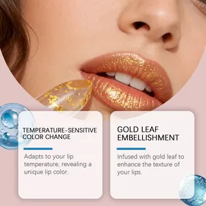 Detailed view of gold leaf lip balm effect with temperature-sensitive color features