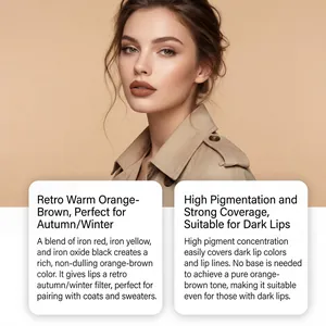Nahaufnahme eines Modells mit retro-orangebraunem Lippenstift mit hoher Deckkraft