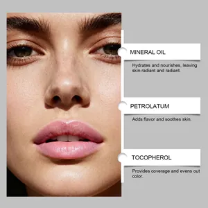Detailansicht der pflegenden Lipgloss-Inhaltsstoffe wie Mineralöl und Tocopherol