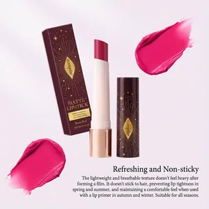 Zephoco Rose red matte lipstick with starburst packaging and creamy texture swatches