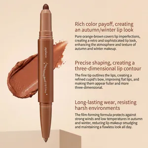 Detaillierte Ansicht des Lippenkonturenstifts mit glattem orange-braunem Textur-Smear