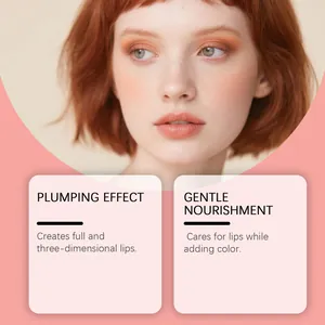 Model showing the plumping and nourishing effect of coral pink lip liner gloss set.