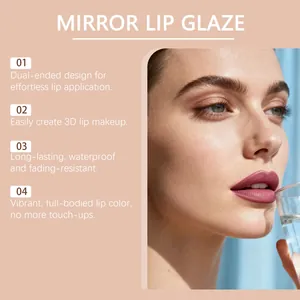 Primer plano de brillo labial espejo nude con acabado duradero e impermeable