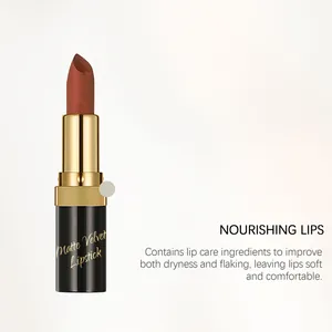 Detail showing matte velvet lipstick texture with nourishing lip care ingredients for soft lips