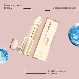 Detail of gold foil moisturizing lipstick with smooth texture and transferproof features