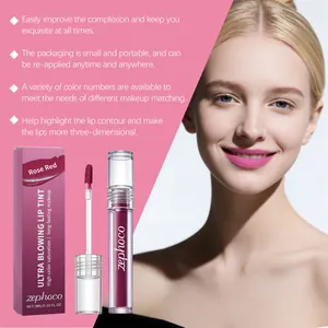 Tinta labbra Zephoco Rose Red con applicazione su modella per una finitura setosa