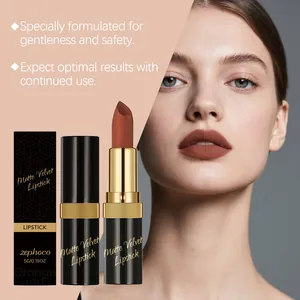 Zephoco matte velvet lipstick in orange red with professional model makeup look