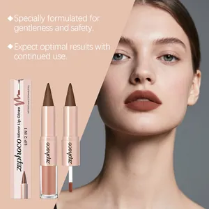 Brillo de labios espejo 2 en 1 Zephoco cacao nude con acabado hidratante en modelo