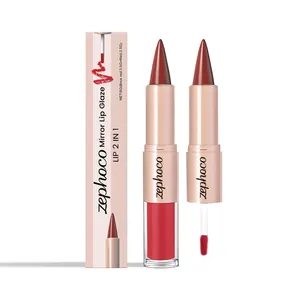 Zephoco 2 In 1 Mirror Lip Glaze And Lipstick Dual Ended Long Lasting Waterproof Glossy Finish Lip Makeup For Women