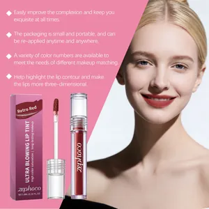Dettaglio del lip tint zephoco Retro Red con consistenza liscia e confezione elegante