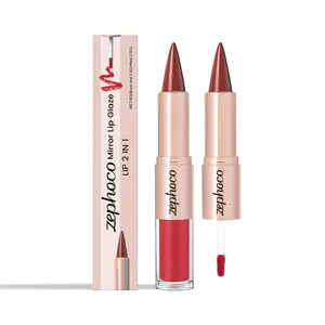 Zephoco professional 2-in-1 brick red and red mirror lip glaze with product packaging