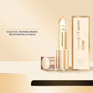 Temperature Color Changing Gold Foil Moisturizing Lipstick Long Lasting Waterproof Non-Stick Cup Lip Balm For Daily Lip Care