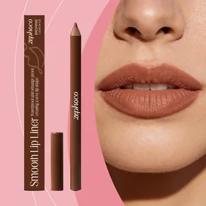 Hochauflösendes Detail des Zephoco wasserfesten braunen Lippenstifts und Lippen-Make-ups
