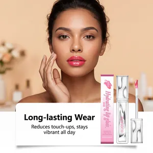 Detailed close-up of Zephoco Nude Pink hydrating lip gloss and model makeup look.