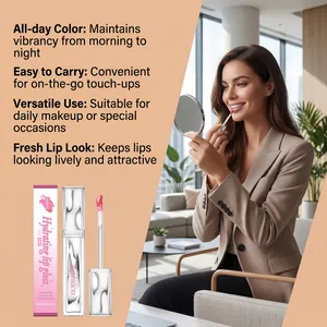 Model applying Zephoco hydrating lip gloss in nude pink for a natural and fresh daily look.