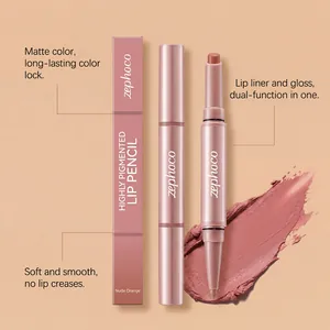 Professioneller Zephoco Nude Orange matt Lippenkonturenstift und Gloss mit Farbmuster.