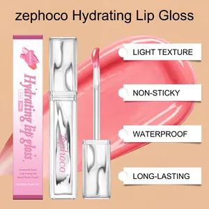 Detail view of Zephoco nude pink hydrating lip gloss with waterproof and long-lasting features