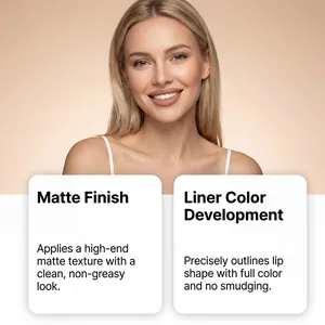 Profi-Matt-Lippenstift-Finish-Detail bei lächelndem Model in Nude-Orange-Farbton