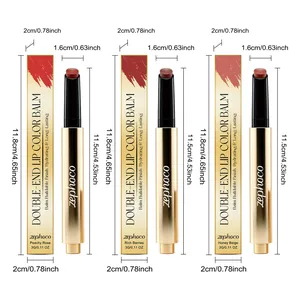 Detail view of zephoco lip color balm showing product dimensions in cm and inches