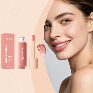 Luminous nude pink lip gloss detail showing shimmer texture and natural makeup effect