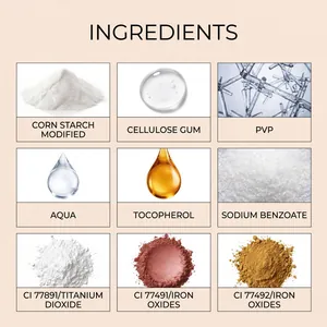 Natural ingredients list for hydrating lip glaze including tocopherol and iron oxides