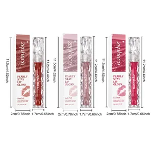 Zephoco sparkly lip gloss set dimensions for Wine Red, Nude Pink, and Rose Pink shades.