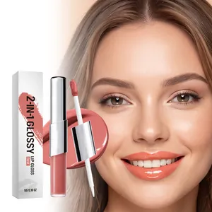 Detalle de brillo de labios coral 2 en 1 con acabado hidratante y efecto de alto brillo
