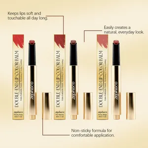 Close-up of zephoco lip color balm shades with hydrating and non-sticky formula benefits.