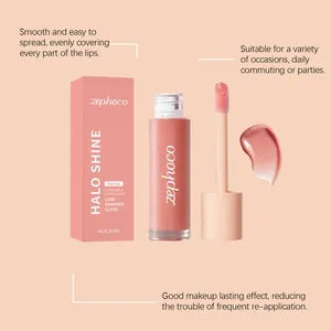 Zephoco nude pink halo shine lip gloss with shimmer finish and swatch detail