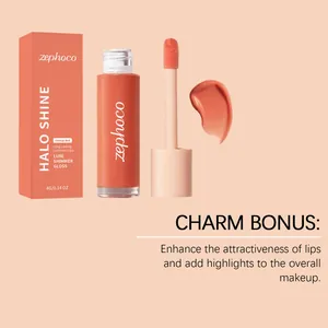 Vibrant orange red shimmer lip gloss tube with applicator and elegant packaging box