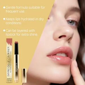 Detail shot of Zephoco hydrating lip balm in Honey Beige for a glossy finish.