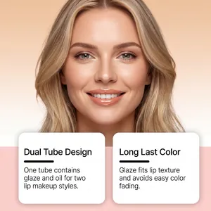 Detailansicht des 2-in-1 langanhaltenden Lipglaze in Nude-Orange mit Dual-Tube-Design.