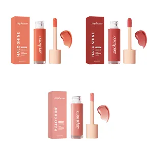 Zephoco Halo Shine Luminous Lip Gloss set featuring orange, true red, and nude pink shades
