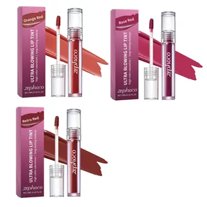 Zephoco Ultra Blowing Lip Tint set featuring three vibrant shades with glossy finish