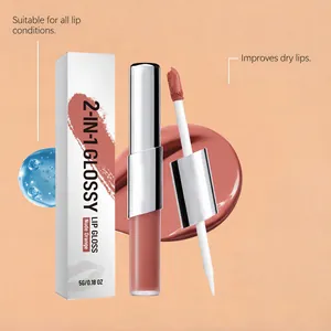 Detailansicht von 2-in-1 glänzendem Nude Orange Lipgloss mit Box und Applikator