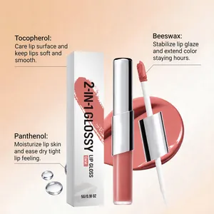 Detalles de ingredientes del brillo labial 2 en 1 con beneficios de tocoferol y pantenol