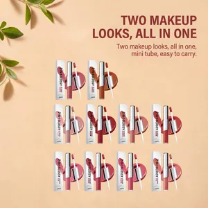 Gedetailleerde weergave van verschillende tinten 2-in-1 lipgloss met swatches