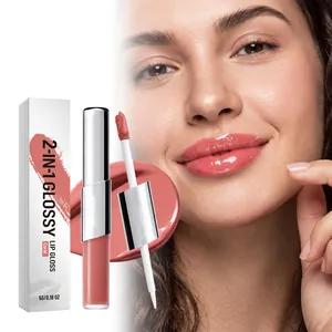 Brillo de Labios 2 en 1 de Doble Punta Lápiz Labial Líquido Hidratante de Larga Duración Con Cera de Abejas Vitamina E Para Mujer Maquillaje Coral