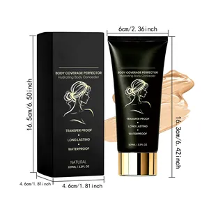 Gedetailleerde afmetingen van de 109 ml waterproof body concealer en verpakking