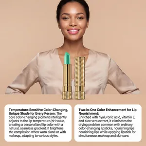 Lápiz labial hidratante que cambia de color con la temperatura y estuche dorado
