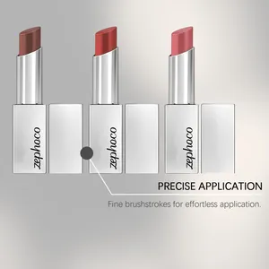 Detailed view of zephoco lipsticks in three shades with precise application tip.