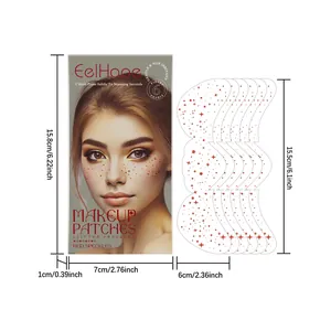 Detaillierte Abmessungen für das Set mit 6 roten Glitzer-Sommersprossen-Make-up-Patches.