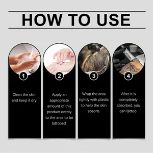 Instructional guide showing how to apply tattoo care cream in four simple steps.