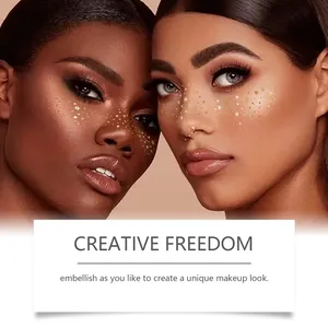 Close-up of golden star-shaped freckle stickers on face for creative makeup looks