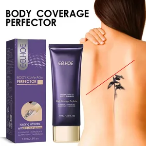 EELHOE body coverage perfector showing tube and effective tattoo camouflage on skin.