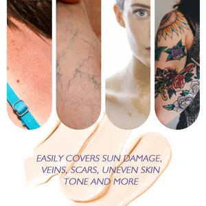 High-coverage waterproof body concealer effectively masking tattoos, scars and sun damage.