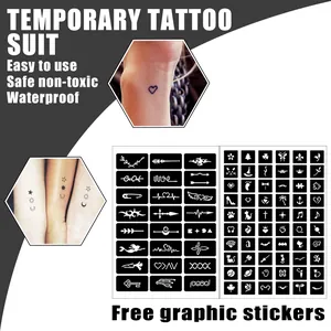 Comprehensive temporary tattoo stencil set with various graphic stickers for safe skin art