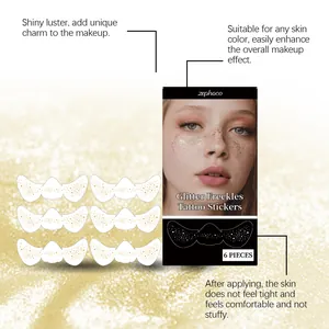 Close-up of ZEPHOCO glitter freckle tattoo stickers with golden shiny effect.