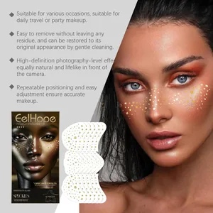 Detailed glitter star freckle makeup patches with packaging and professional model demo